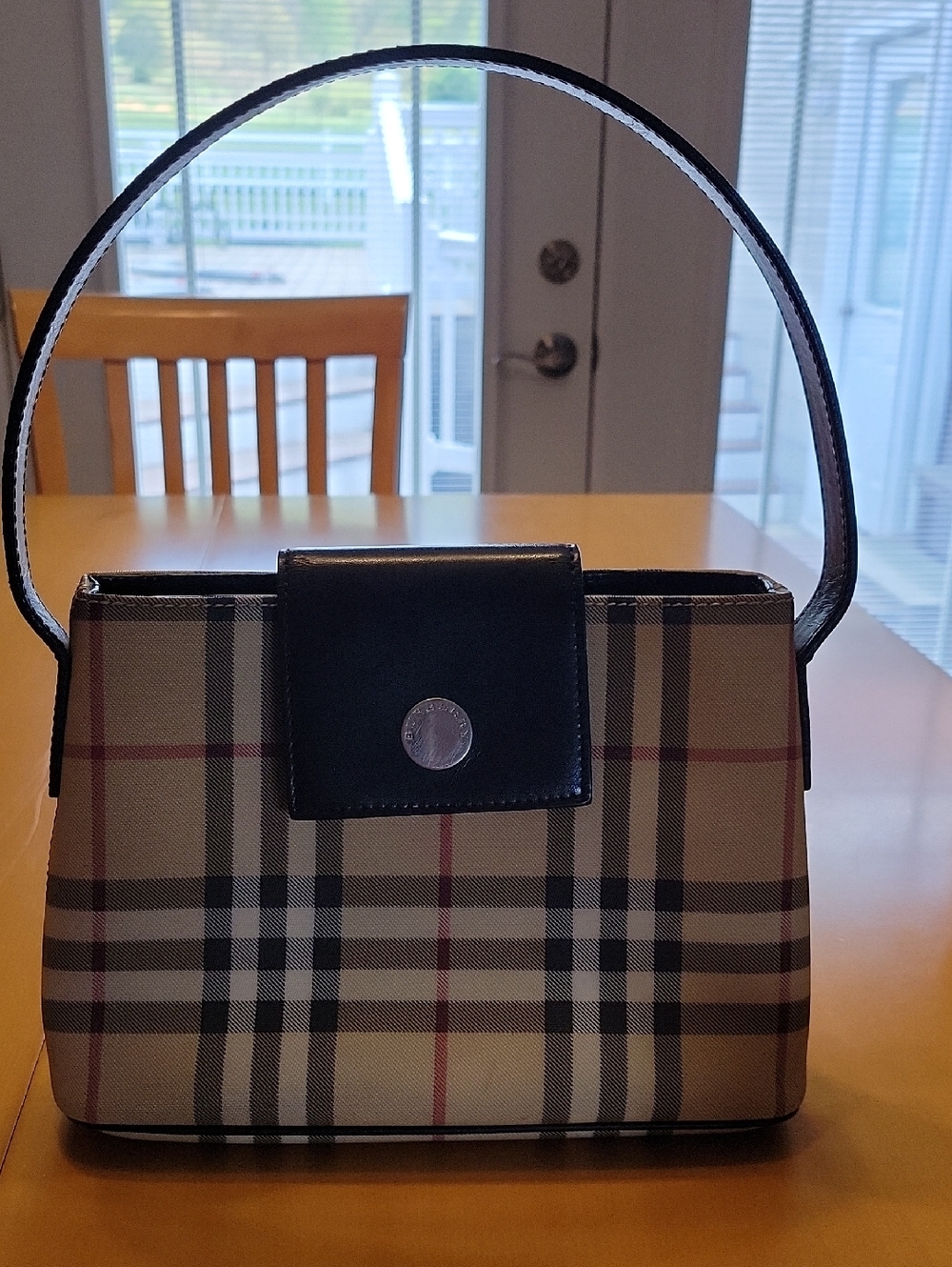 Burberry Beige Plaid Bag with Black Trim